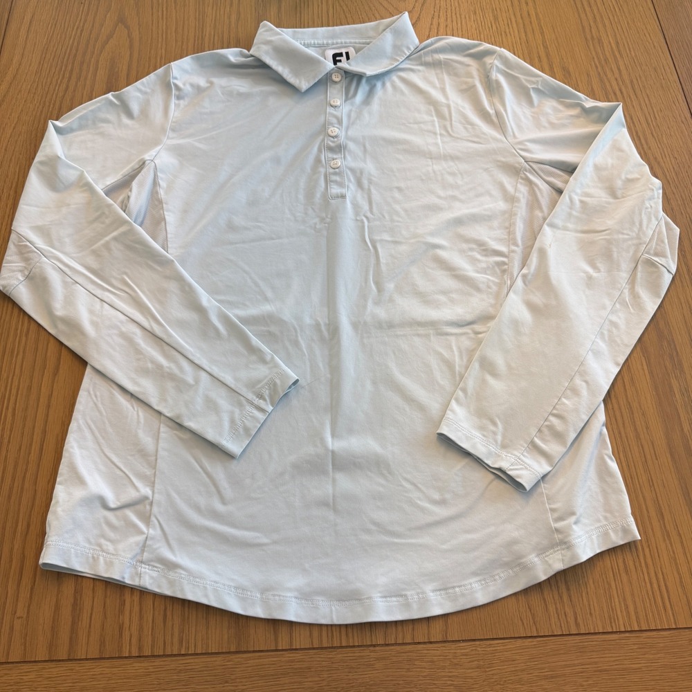 FootJoy Long Sleeve Polo Golf Shirt Womens Large Light Blue